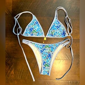 SHEIN New Floral Blue and Green Bikini Set